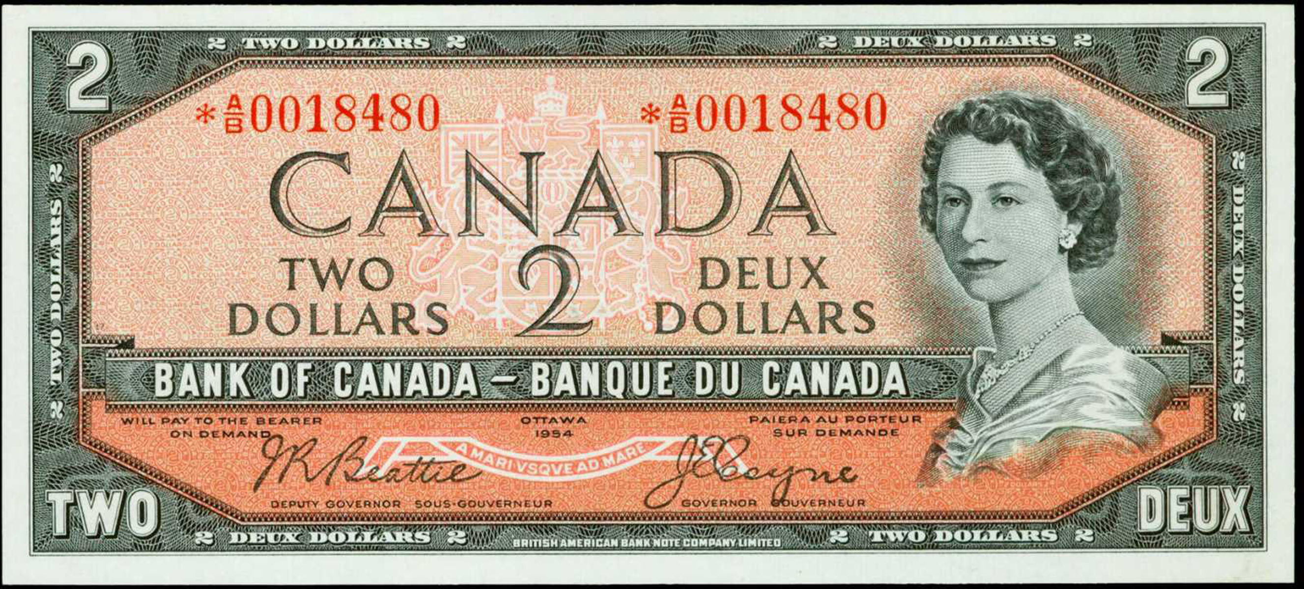 Serial Numbers 1986 Canadian 2 Dollar Bill Value Chart Value Of 1954 Devils Face 2 Bill From The Bank Of Canada Canadian Currency