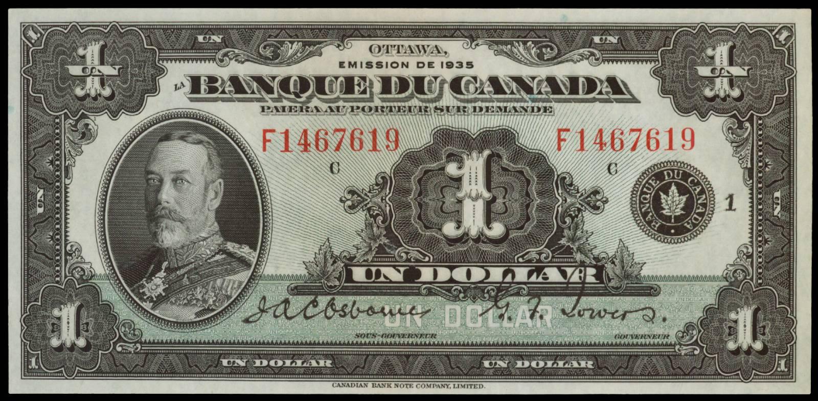 Value Of 1935 1 Bill From Banque Du Canada Canadian Currency