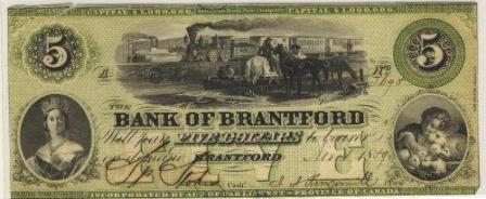 Bank of Brantford five dollar bill