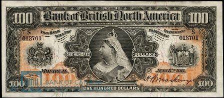 bank british north america 1911 100
