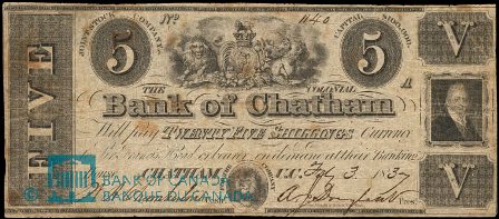 colonial bank of chatham five dollar bank note