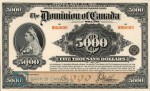 Value of Jany 2nd 1918 $5,000 Bill from The Dominion of Canada