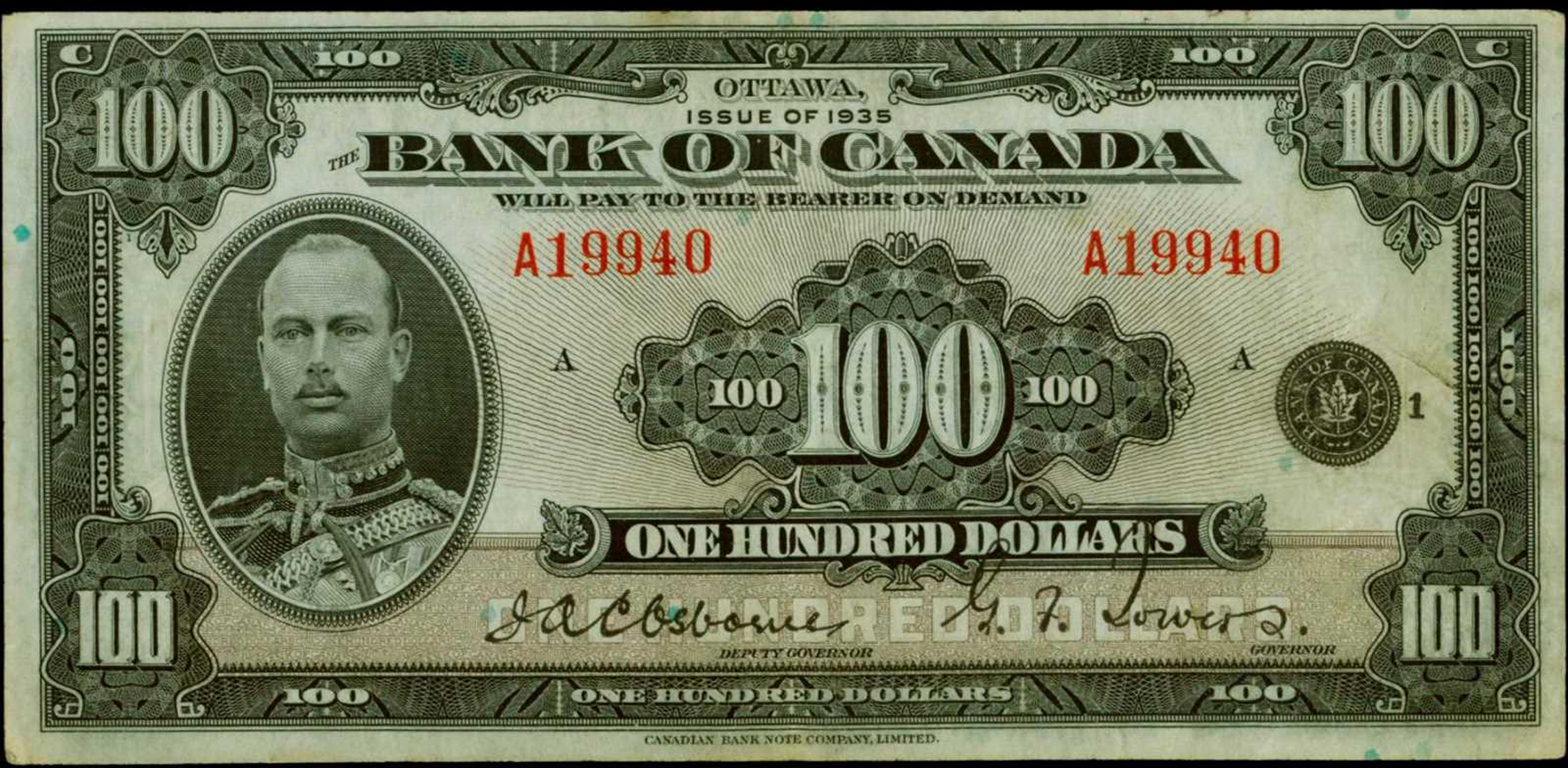 Value of 1935 $100 Bill from The Bank of Canada | Canadian Currency