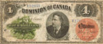 Value of May 1st 1882 $4 Bill from The Dominion of Canada